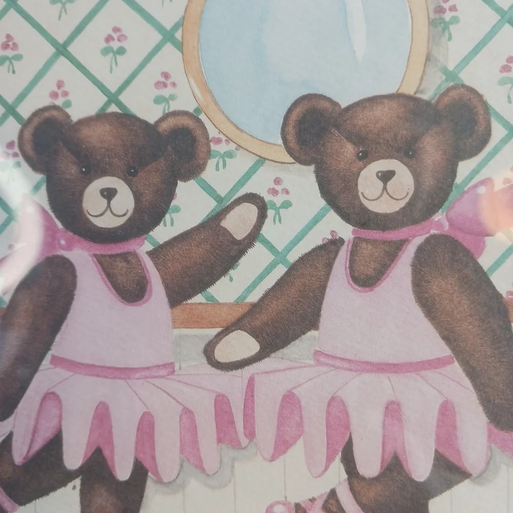 Ballerina Teddy Bears Art Print Vintage Wood Frame